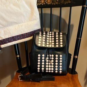 Tory Burch black leather backpack with beige  polka dots